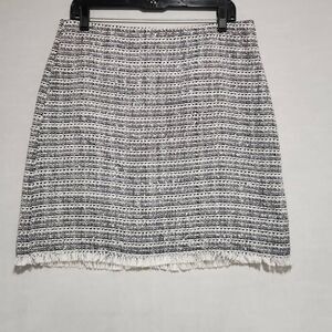 LOFT Women's Size 10 Gray A Line Knee Length Tweed Knit Skirt Fringe
